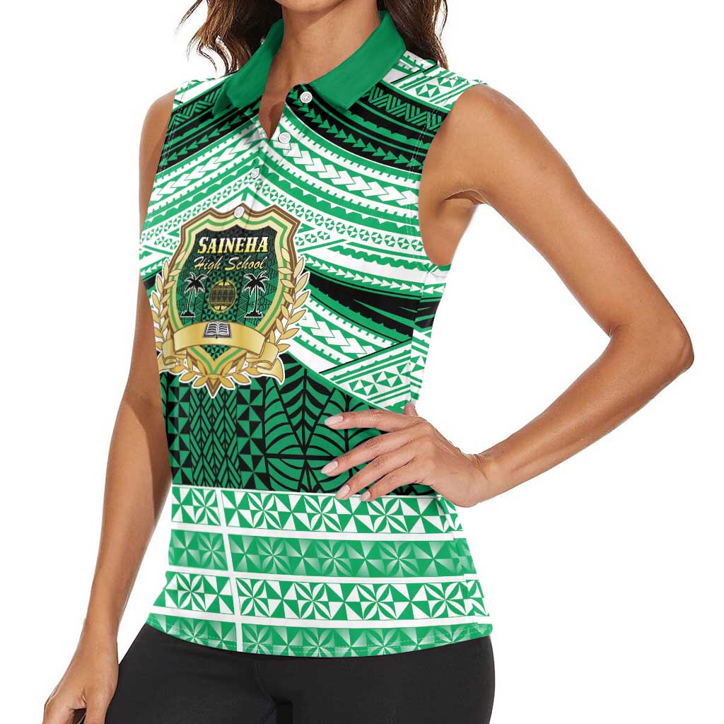 Personalised Tonga Saineha High School Women Sleeveless Polo Shirt Polynesian Ngatu Tribal