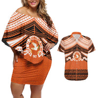 Personalised Tonga Tailulu College Couples Matching Off Shoulder Short Dress and Hawaiian Shirt Polynesian Ngatu Tribal