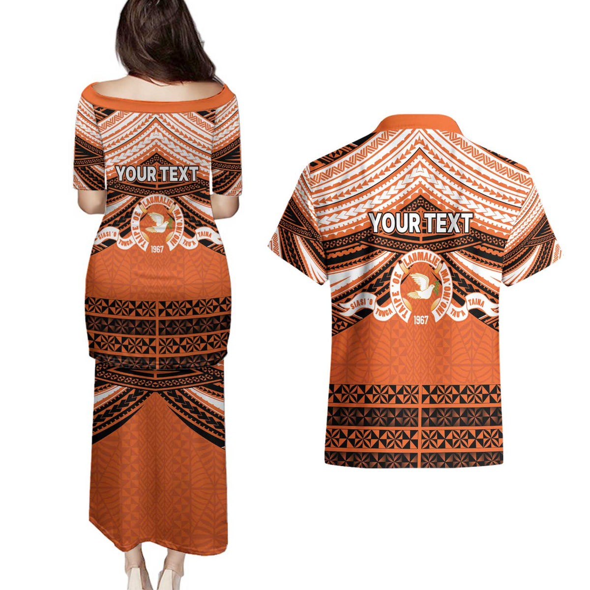 Personalised Tonga Tailulu College Couples Matching Puletasi and Hawaiian Shirt Polynesian Ngatu Tribal