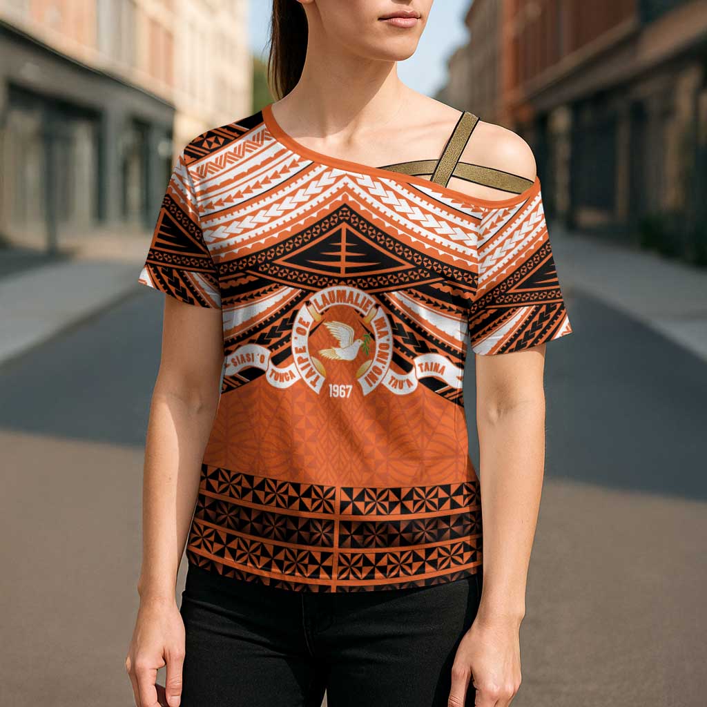 Personalised Tonga Tailulu College Cross Shoulder Shirt Polynesian Ngatu Tribal - Polynesian Pride