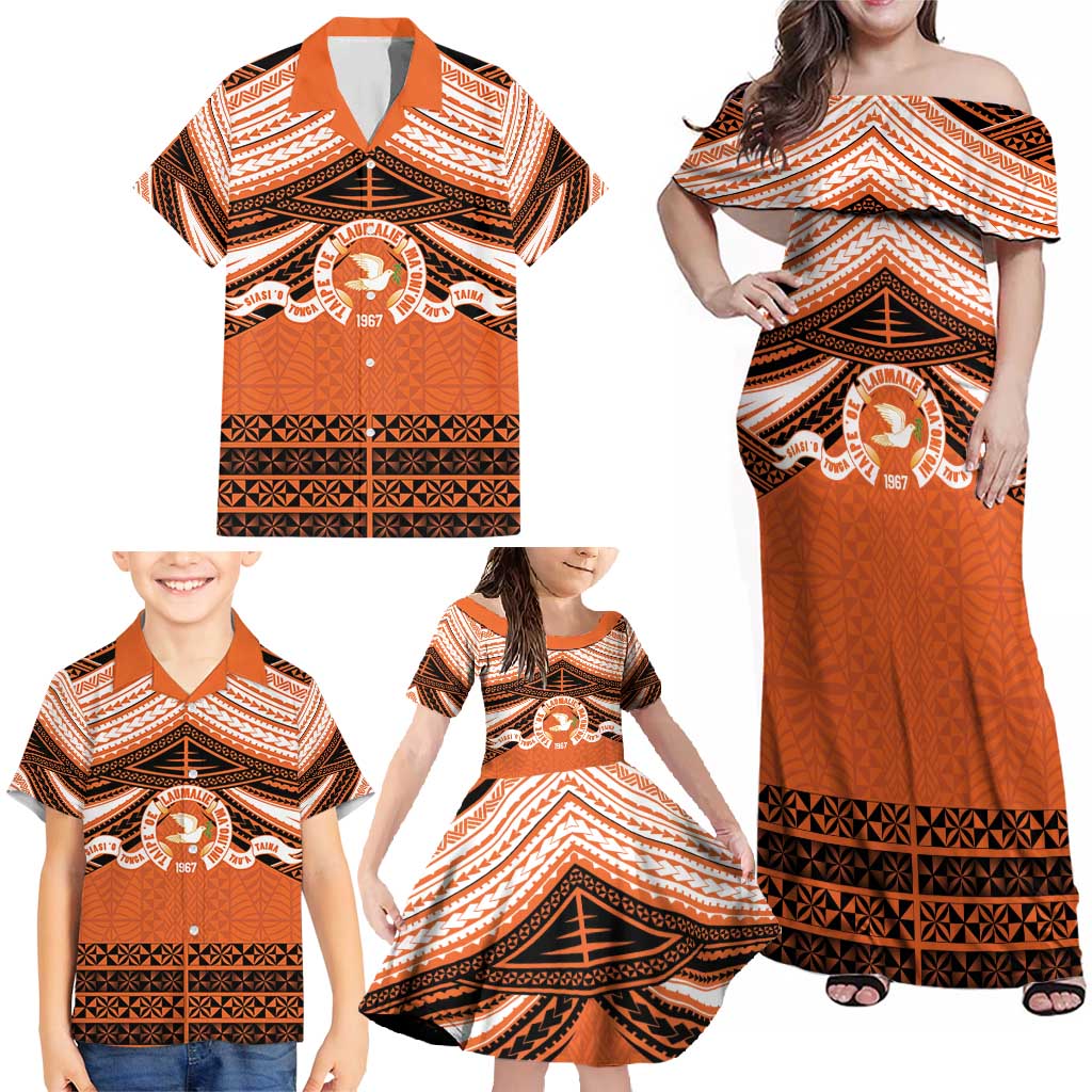 Personalised Tonga Tailulu College Family Matching Off Shoulder Maxi Dress and Hawaiian Shirt Polynesian Ngatu Tribal