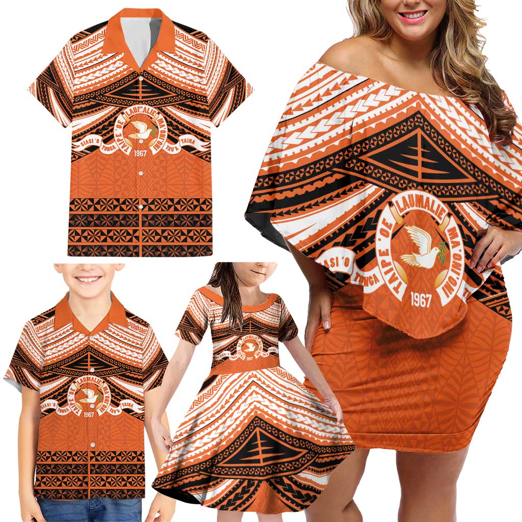 Personalised Tonga Tailulu College Family Matching Off Shoulder Short Dress and Hawaiian Shirt Polynesian Ngatu Tribal