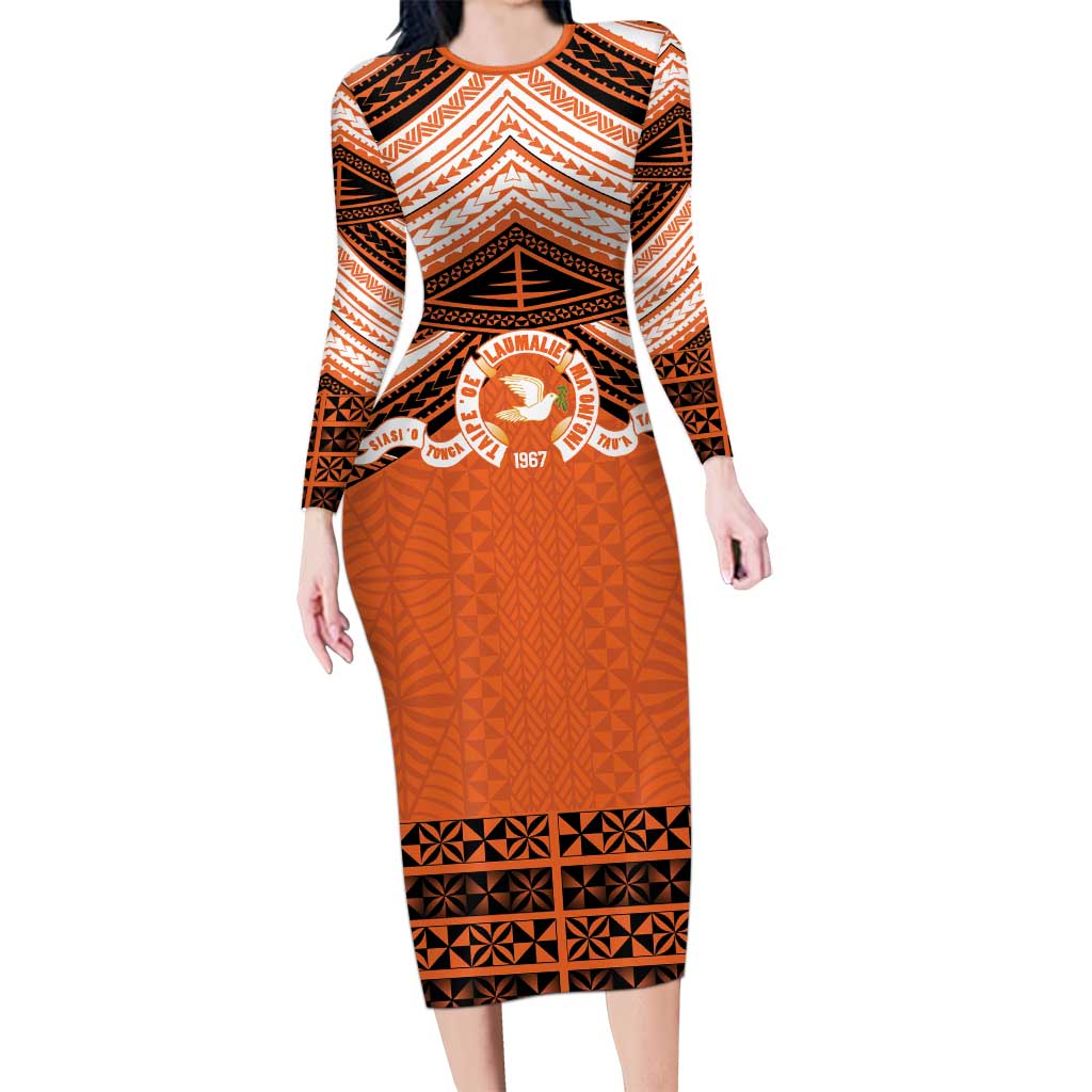 Personalised Tonga Tailulu College Long Sleeve Bodycon Dress Polynesian Ngatu Tribal