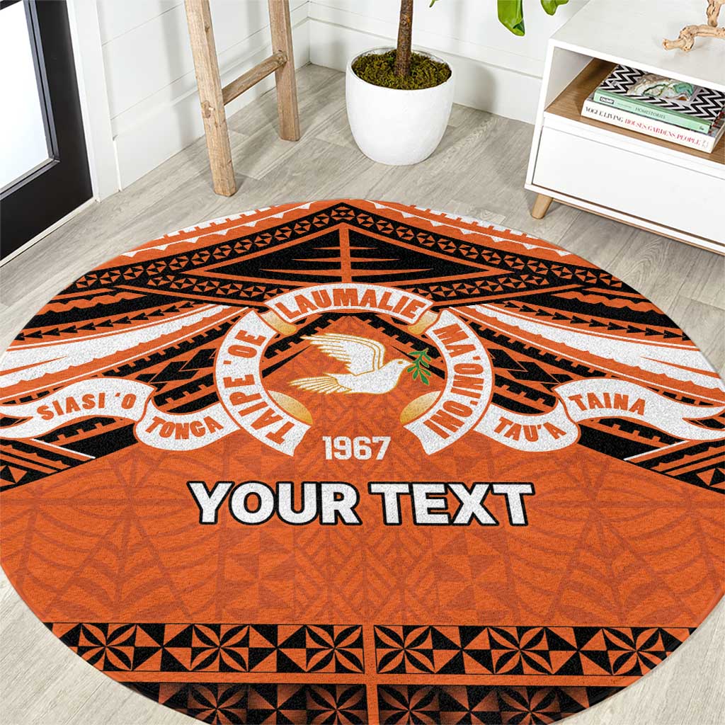 Personalised Tonga Tailulu College Round Carpet Polynesian Ngatu Tribal LT9 Orange - Polynesian Pride