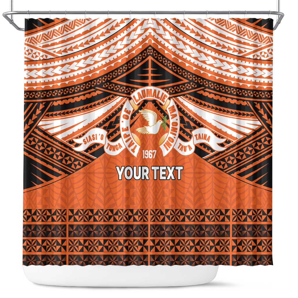 Personalised Tonga Tailulu College Shower Curtain Polynesian Ngatu Tribal LT9 Orange - Polynesian Pride