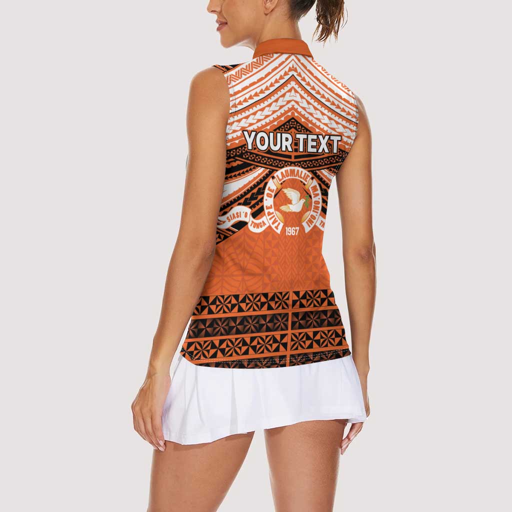 Personalised Tonga Tailulu College Women Sleeveless Polo Shirt Polynesian Ngatu Tribal