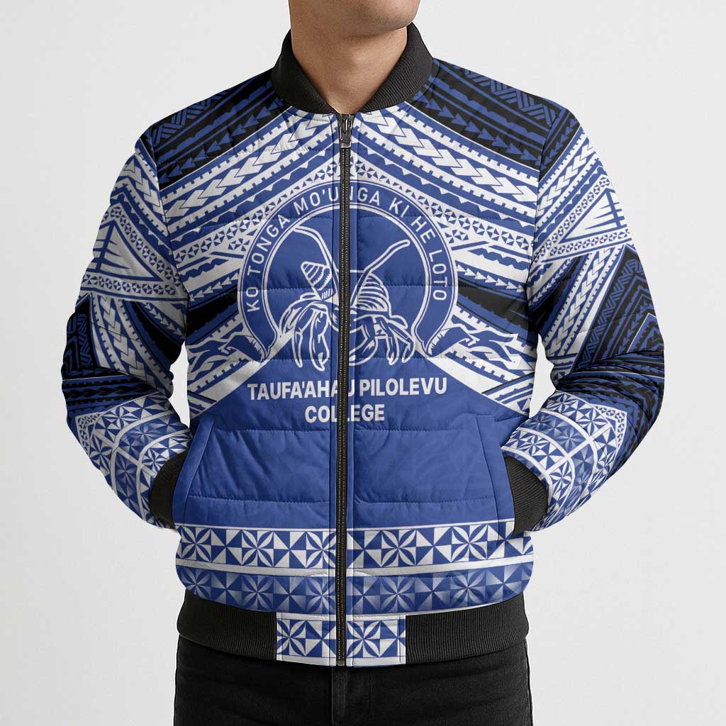 Personalised Tonga Taufa'ahau Pilolevu College Bomber Puffer Jacket Polynesian Ngatu Tribal - Polynesian Pride