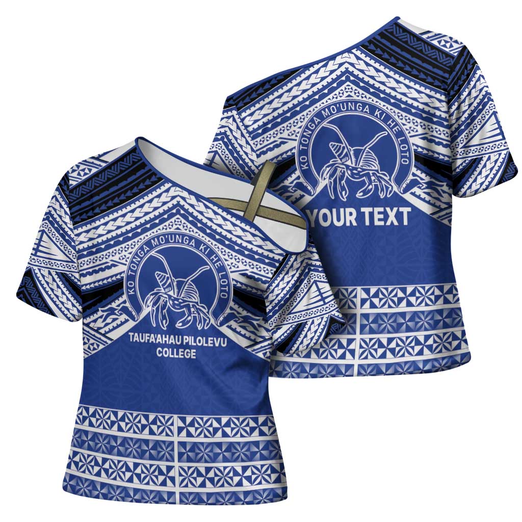 Personalised Tonga Taufa'ahau Pilolevu College Cross Shoulder Shirt Polynesian Ngatu Tribal - Polynesian Pride