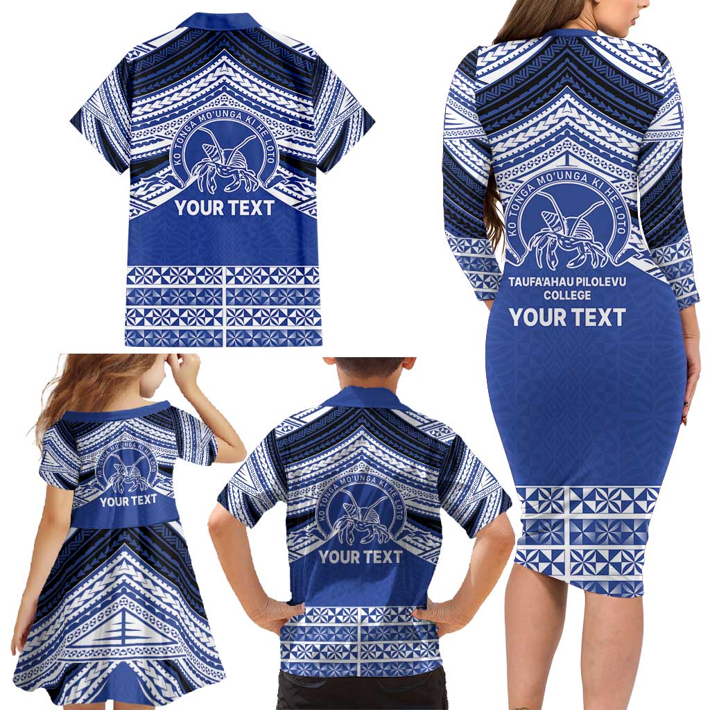 Personalised Tonga Taufa'ahau Pilolevu College Family Matching Long Sleeve Bodycon Dress and Hawaiian Shirt Polynesian Ngatu Tribal