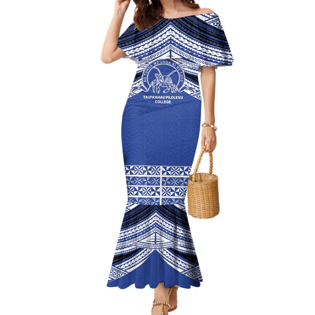 Personalised Tonga Taufa'ahau Pilolevu College Family Matching Mermaid Dress and Hawaiian Shirt Polynesian Ngatu Tribal