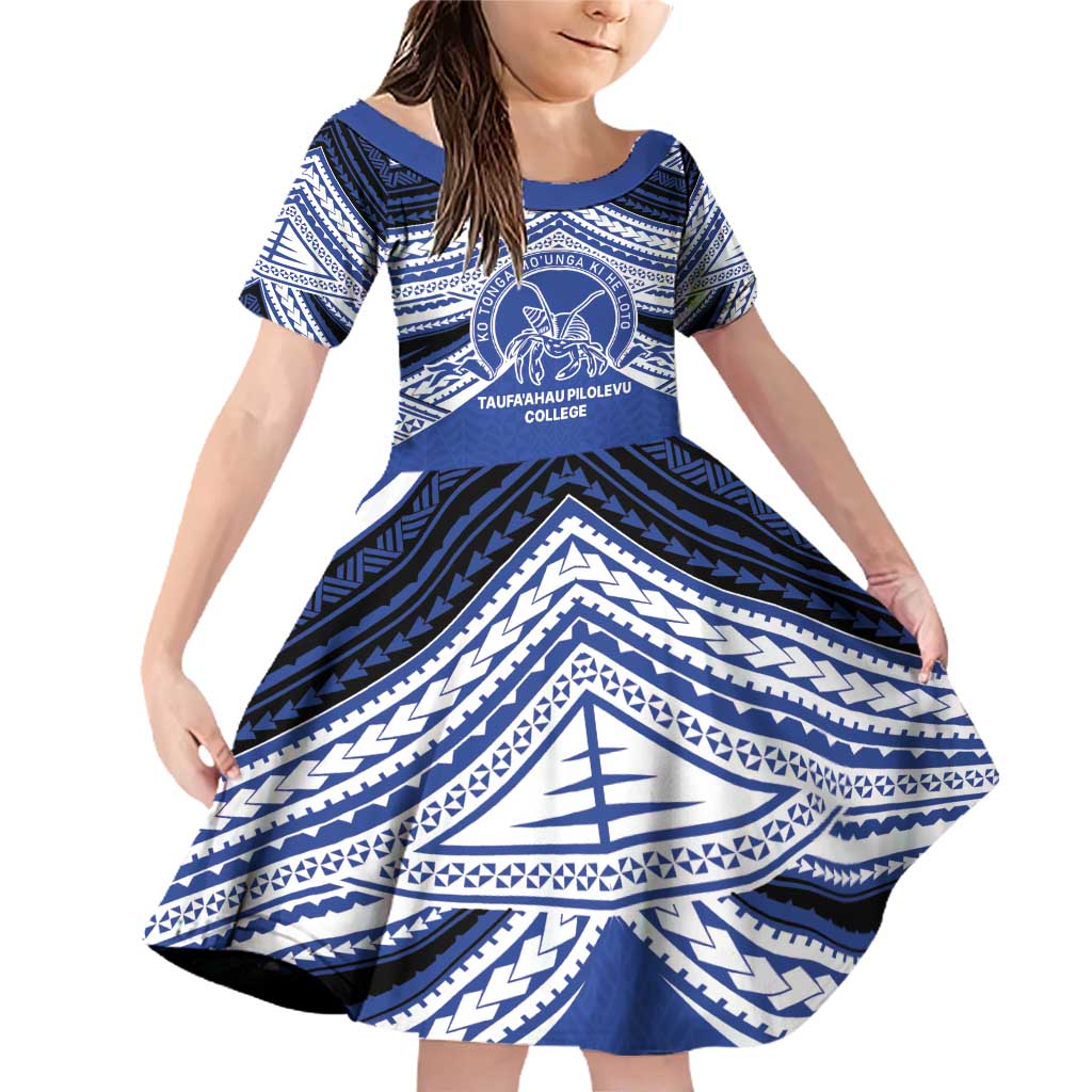 Personalised Tonga Taufa'ahau Pilolevu College Family Matching Off Shoulder Short Dress and Hawaiian Shirt Polynesian Ngatu Tribal