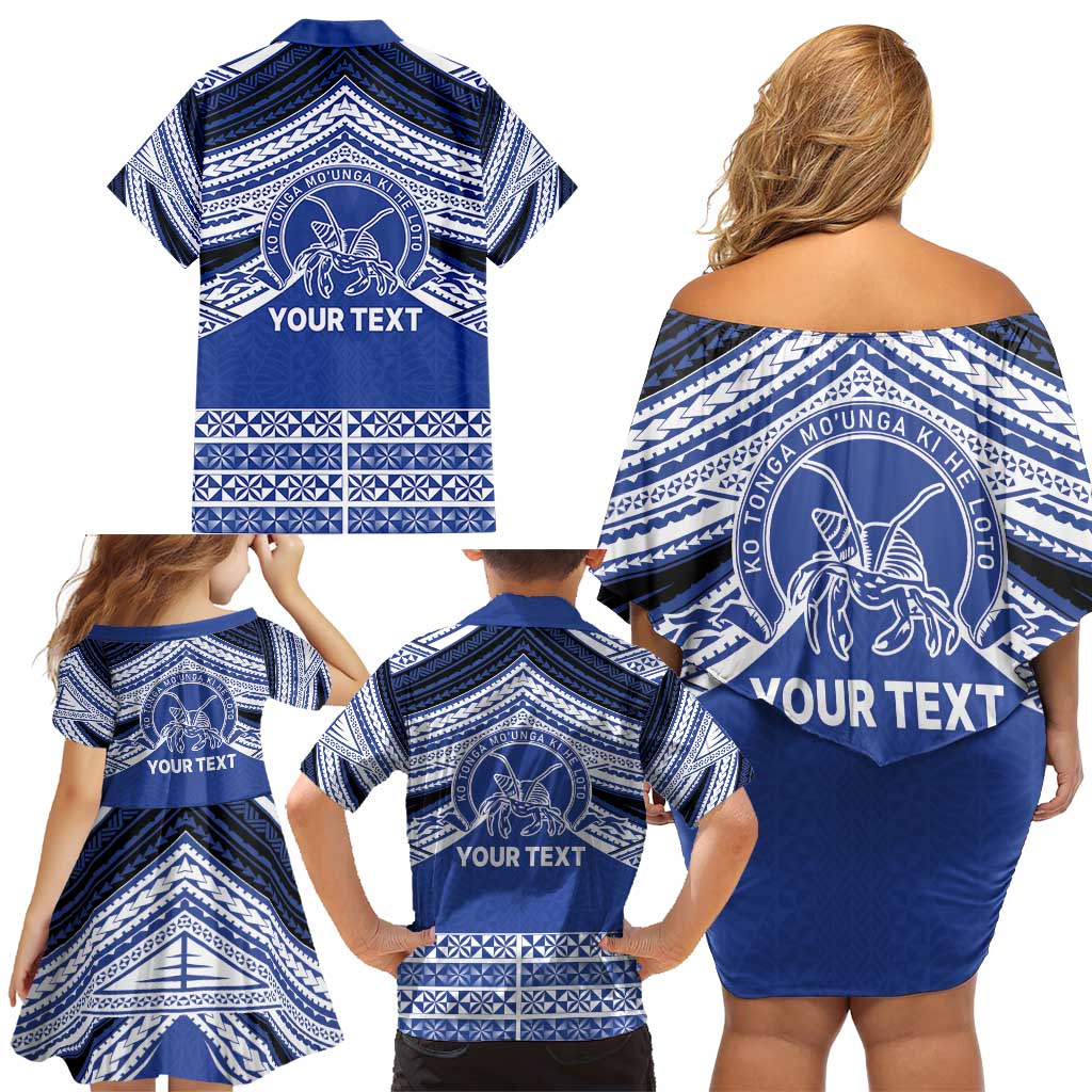 Personalised Tonga Taufa'ahau Pilolevu College Family Matching Off Shoulder Short Dress and Hawaiian Shirt Polynesian Ngatu Tribal