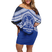 Personalised Tonga Taufa'ahau Pilolevu College Family Matching Off Shoulder Short Dress and Hawaiian Shirt Polynesian Ngatu Tribal
