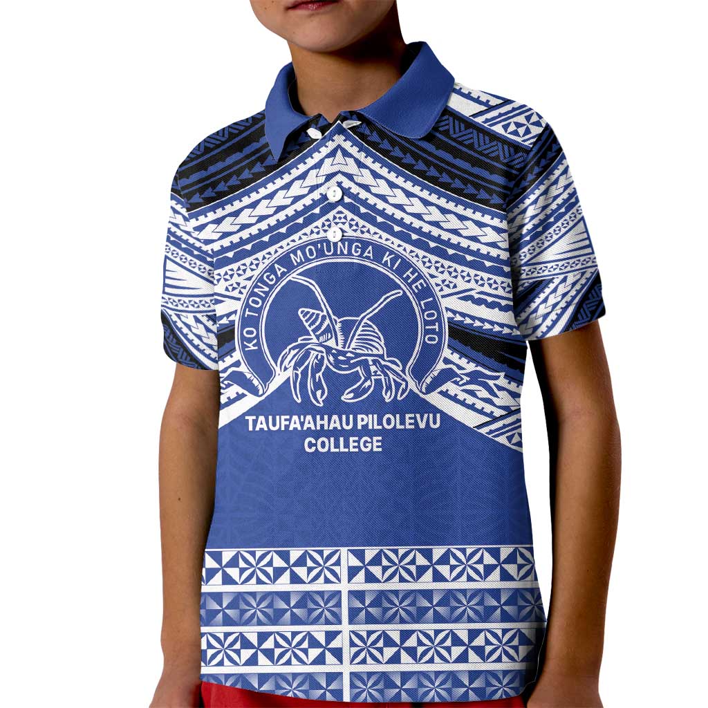 Personalised Tonga Taufa'ahau Pilolevu College Kid Polo Shirt Polynesian Ngatu Tribal LT9 Kid Blue - Polynesian Pride