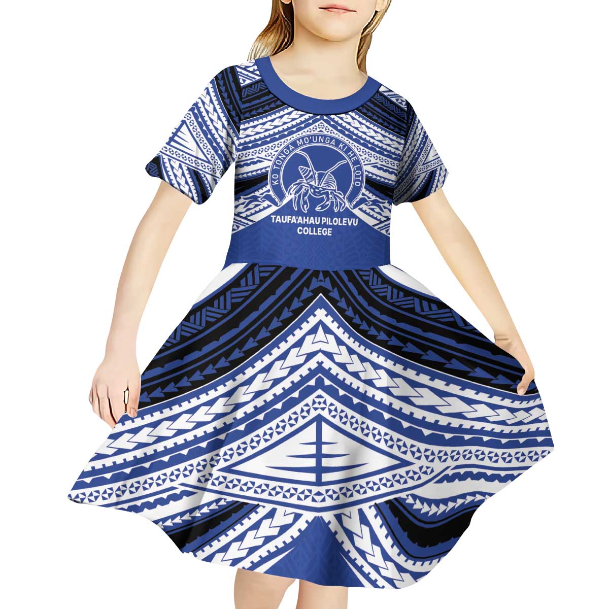 Personalised Tonga Taufa'ahau Pilolevu College Kid Short Sleeve Dress Polynesian Ngatu Tribal