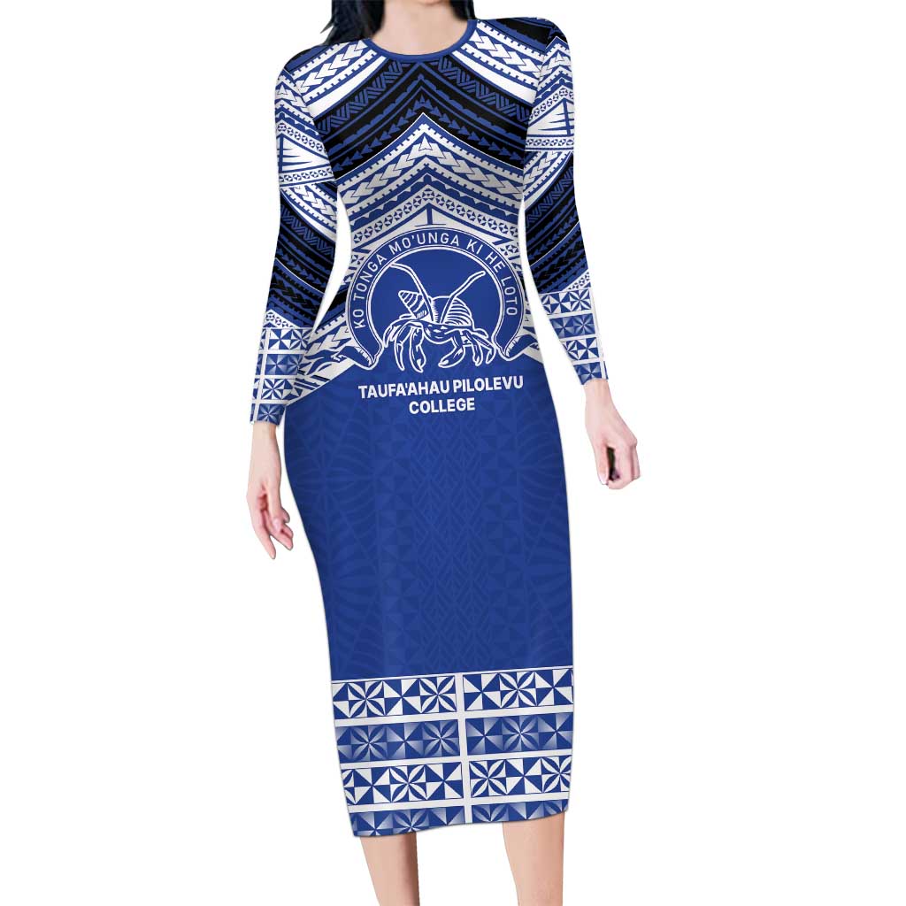 Personalised Tonga Taufa'ahau Pilolevu College Long Sleeve Bodycon Dress Polynesian Ngatu Tribal