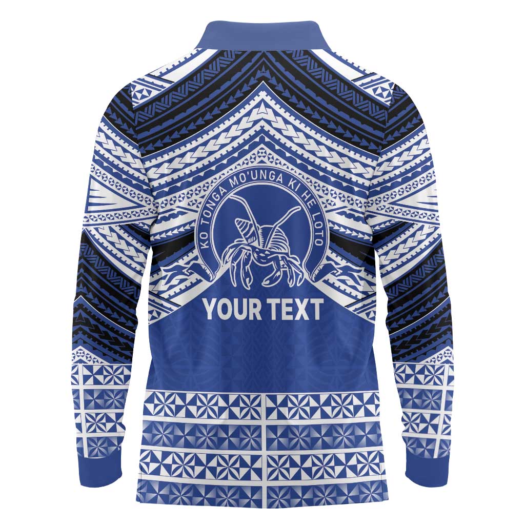 Personalised Tonga Taufa'ahau Pilolevu College Long Sleeve Polo Shirt Polynesian Ngatu Tribal