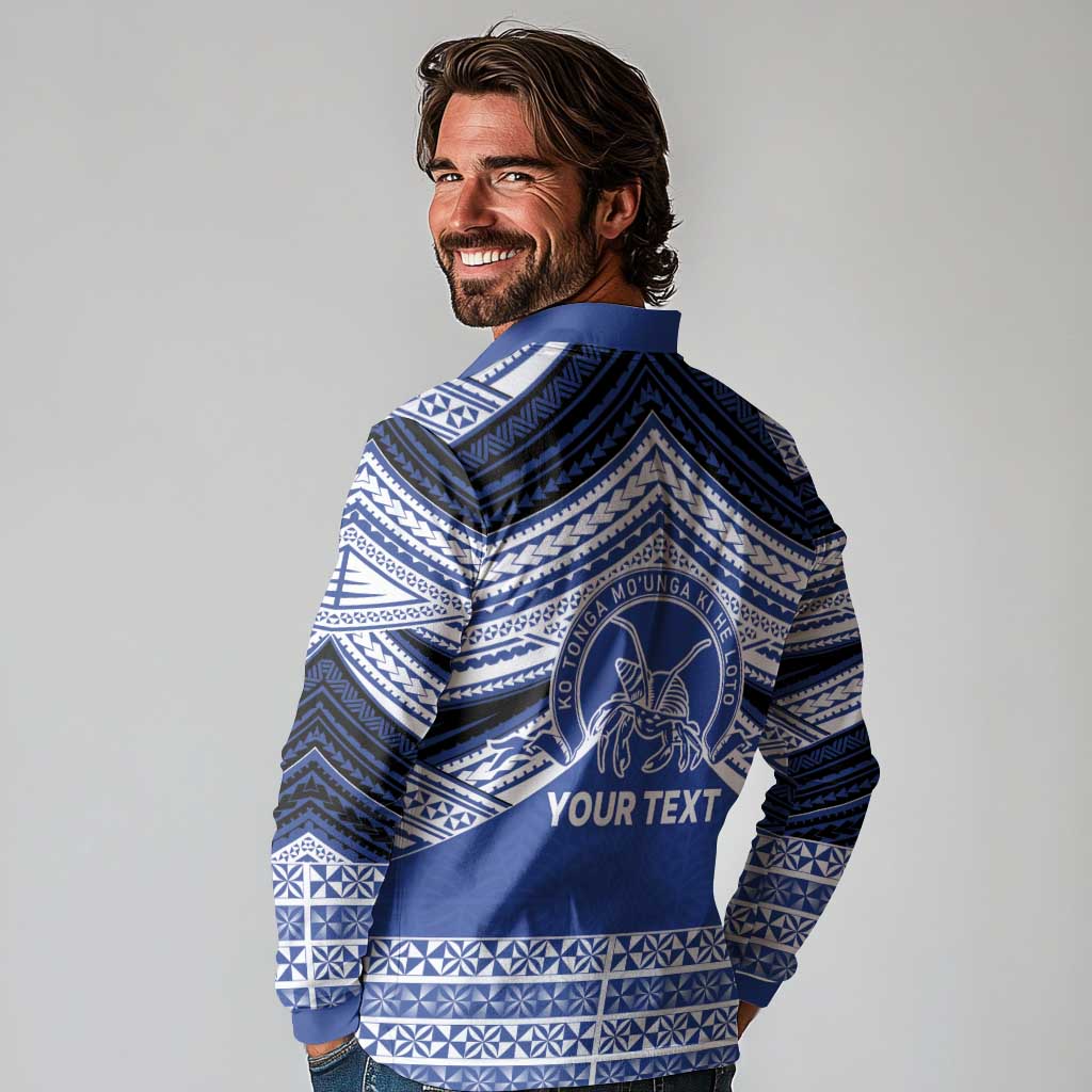Personalised Tonga Taufa'ahau Pilolevu College Long Sleeve Polo Shirt Polynesian Ngatu Tribal