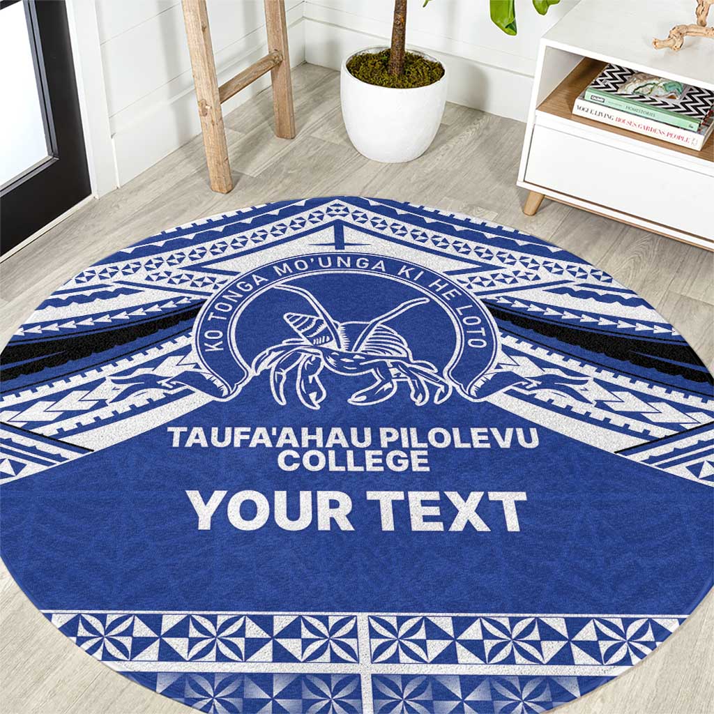 Personalised Tonga Taufa'ahau Pilolevu College Round Carpet Polynesian Ngatu Tribal LT9 Blue - Polynesian Pride
