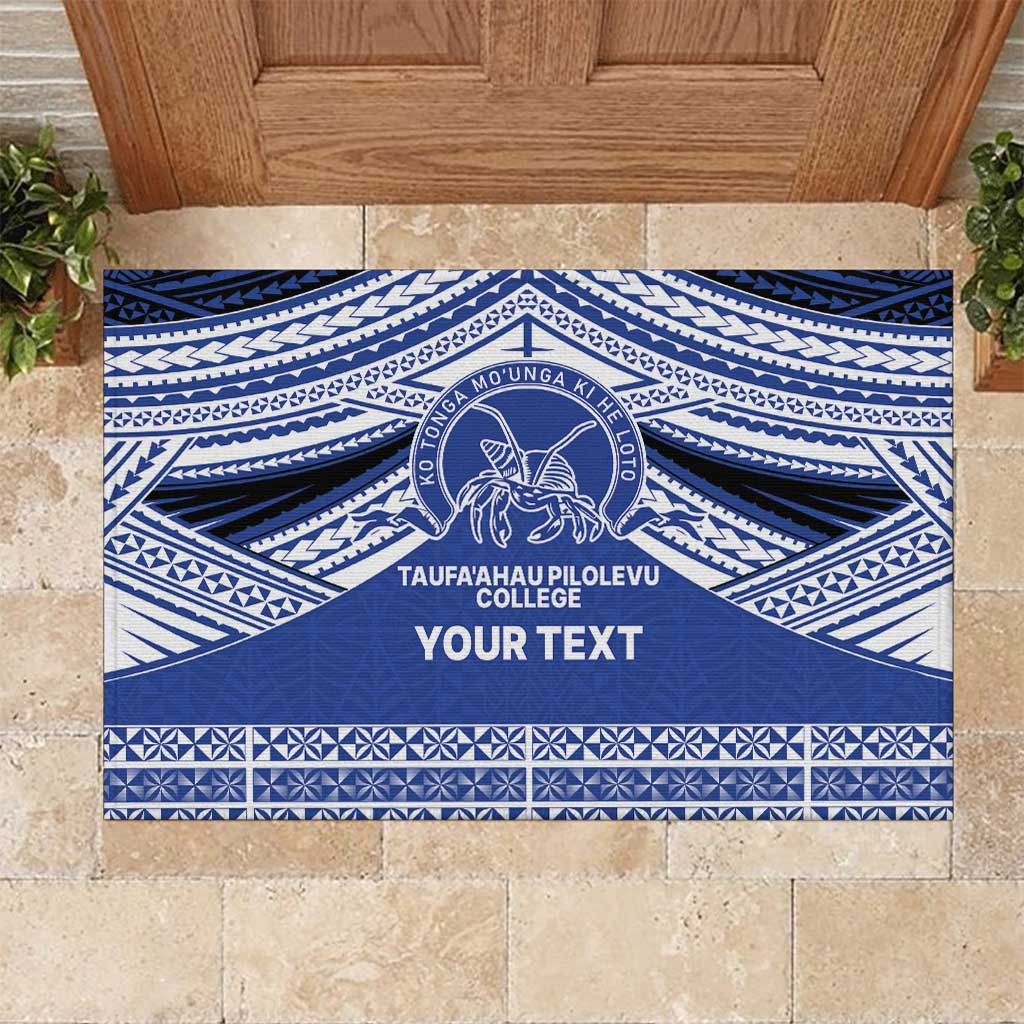 Personalised Tonga Taufa'ahau Pilolevu College Rubber Doormat Polynesian Ngatu Tribal LT9 Blue - Polynesian Pride