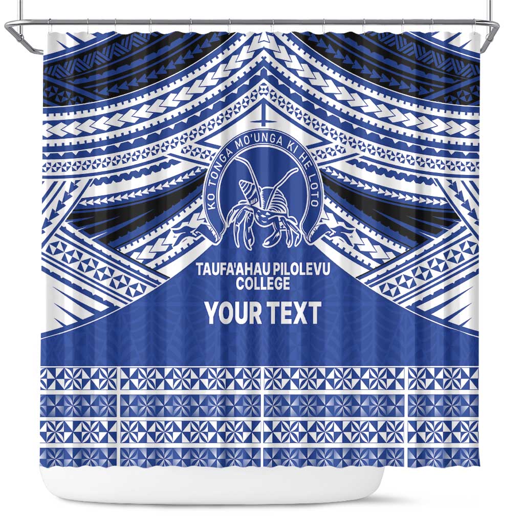 Personalised Tonga Taufa'ahau Pilolevu College Shower Curtain Polynesian Ngatu Tribal LT9 Blue - Polynesian Pride