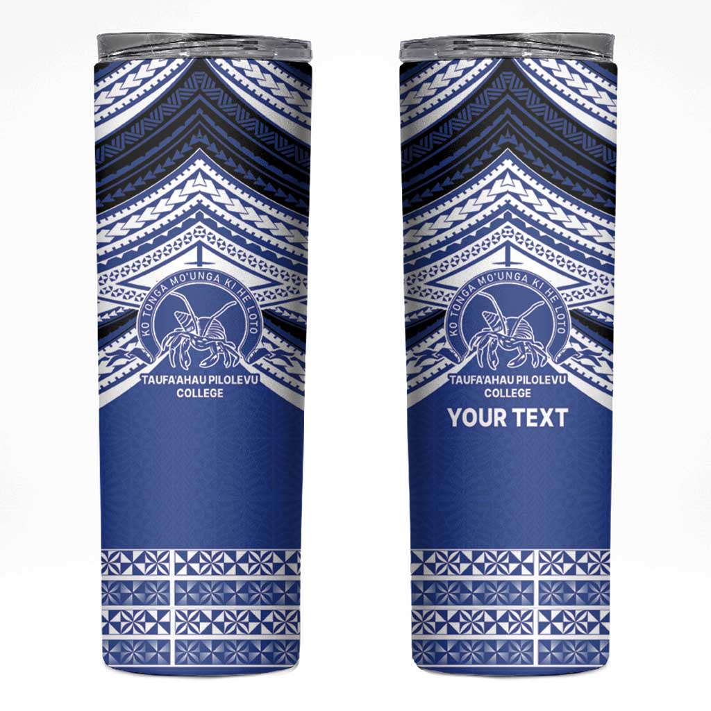 Personalised Tonga Taufa'ahau Pilolevu College Skinny Tumbler Polynesian Ngatu Tribal