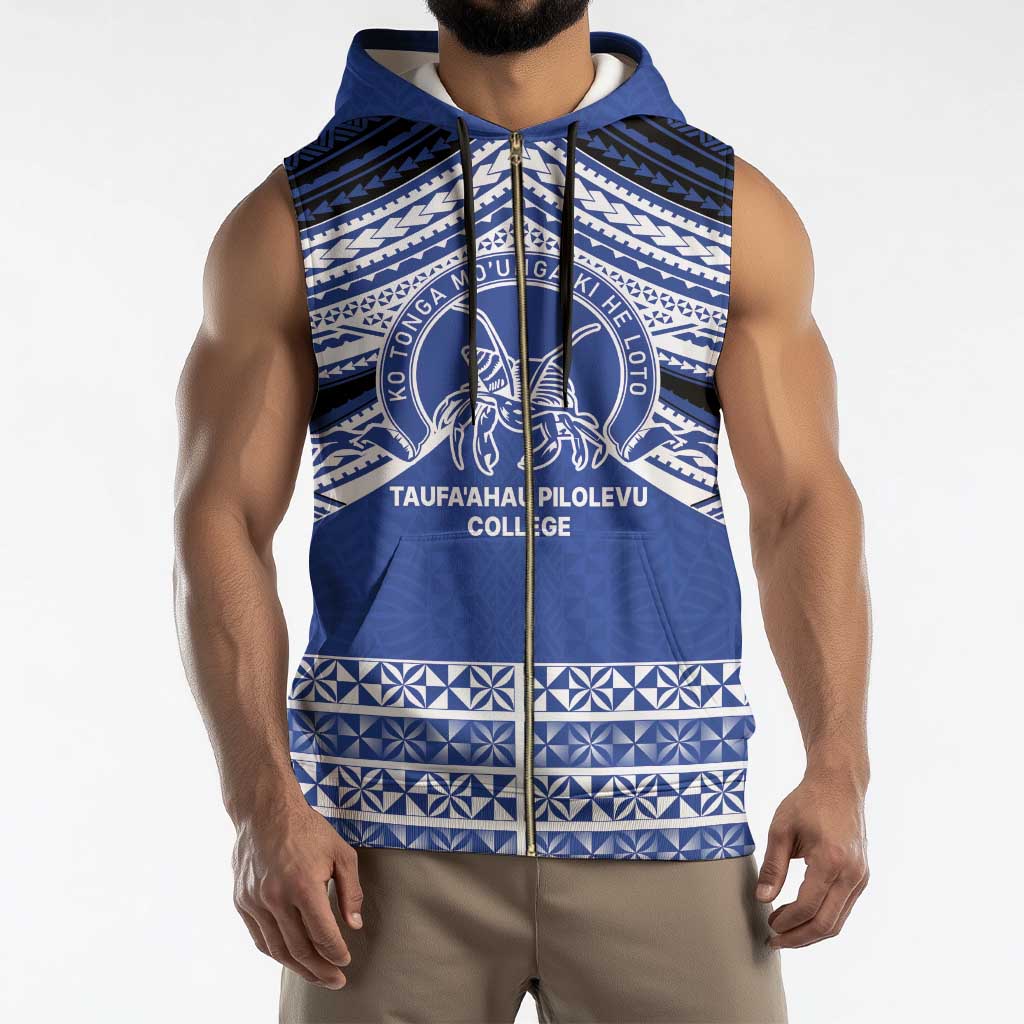 Personalised Tonga Taufa'ahau Pilolevu College Sleeveless Zip Hoodie Polynesian Ngatu Tribal - Polynesian Pride