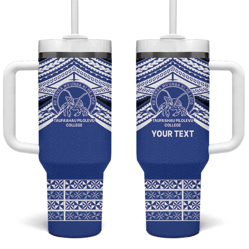 Personalised Tonga Taufa'ahau Pilolevu College Tumbler With Handle Polynesian Ngatu Tribal