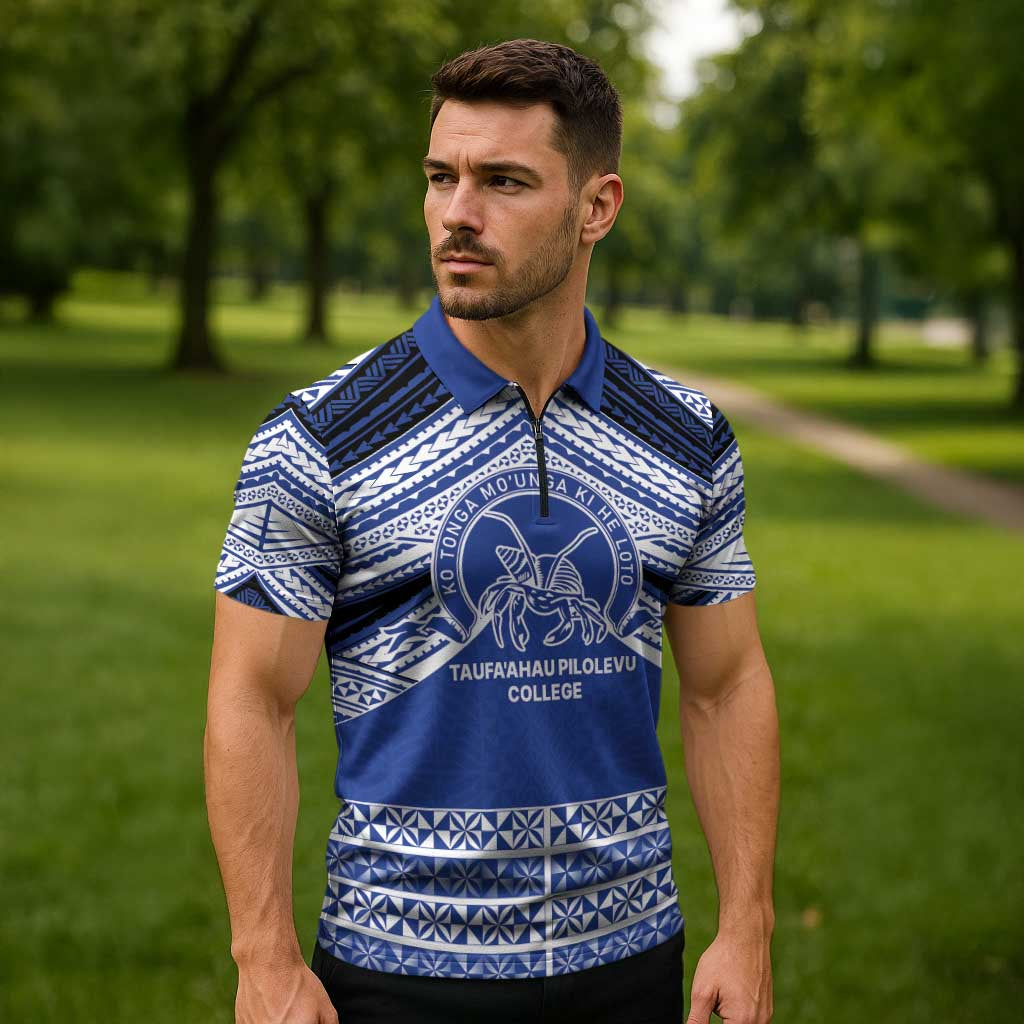 Personalised Tonga Taufa'ahau Pilolevu College Zipper Polo Shirt Polynesian Ngatu Tribal - Polynesian Pride