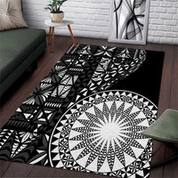 Black Tongan Ngatu Fonulei Pattern Area Rug