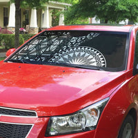 Black Tongan Ngatu Fonulei Pattern Auto Sun Shade - Polynesian Pride