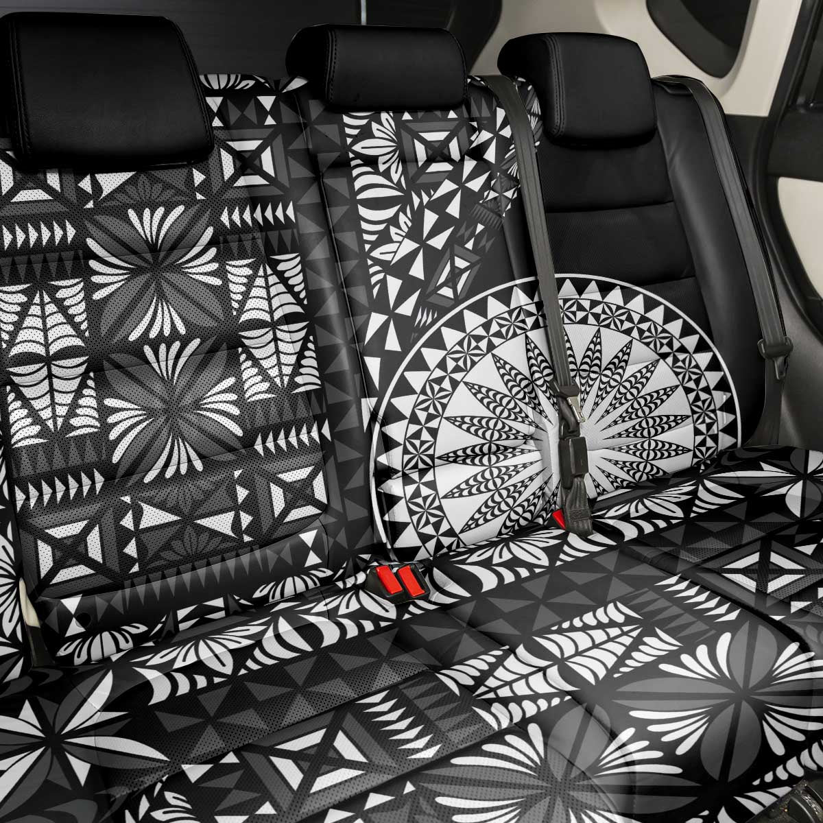 Black Tongan Ngatu Fonulei Pattern Back Car Seat Cover