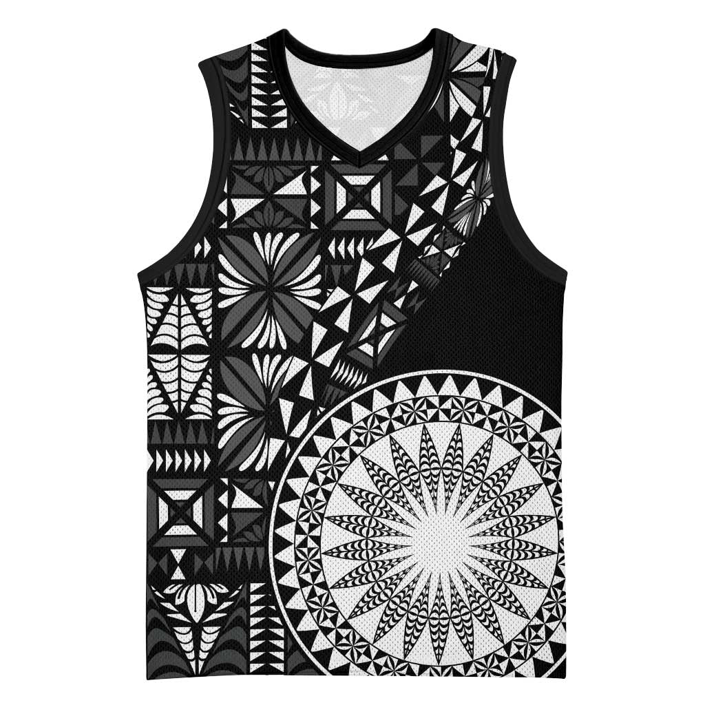 Black Tongan Ngatu Fonulei Pattern Basketball Jersey - Polynesian Pride