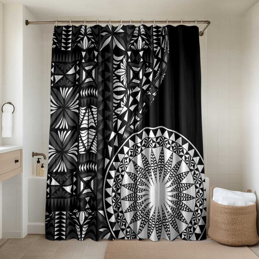 Black Tongan Ngatu Fonulei Pattern Bathroom Set - Polynesian Pride