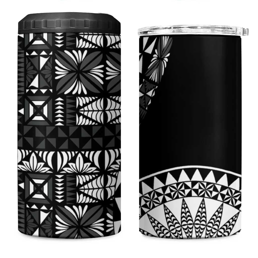 Black Tongan Ngatu Fonulei Pattern 4 in 1 Can Cooler Tumbler