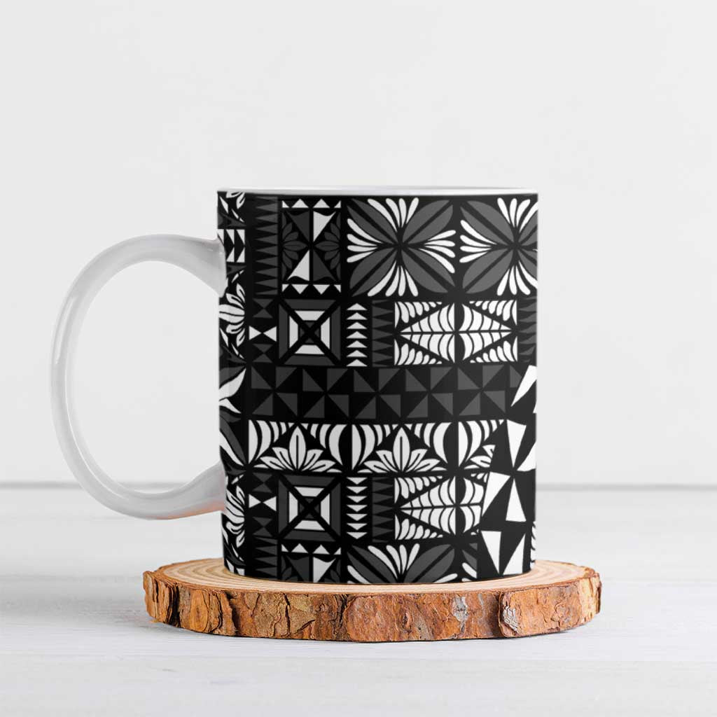 Black Tongan Ngatu Fonulei Pattern Ceramic Mug - Polynesian Pride