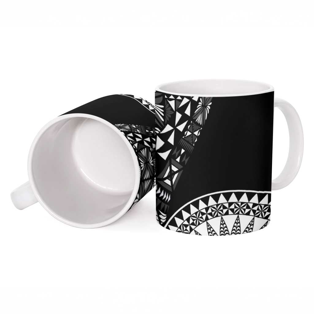 Black Tongan Ngatu Fonulei Pattern Ceramic Mug - Polynesian Pride