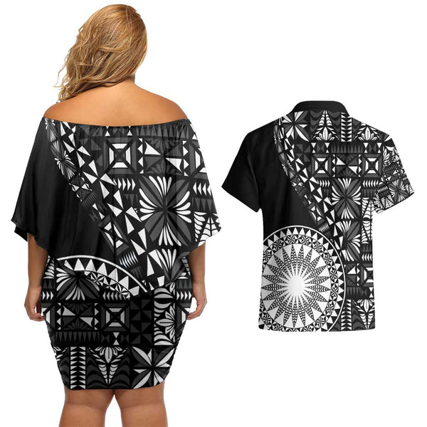 Tonga Short Sleeve Off The Shoulder Lady Dress Tongan Ngatu Pattern