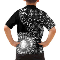 Black Tongan Ngatu Fonulei Pattern Family Matching Long Sleeve Bodycon Dress and Hawaiian Shirt
