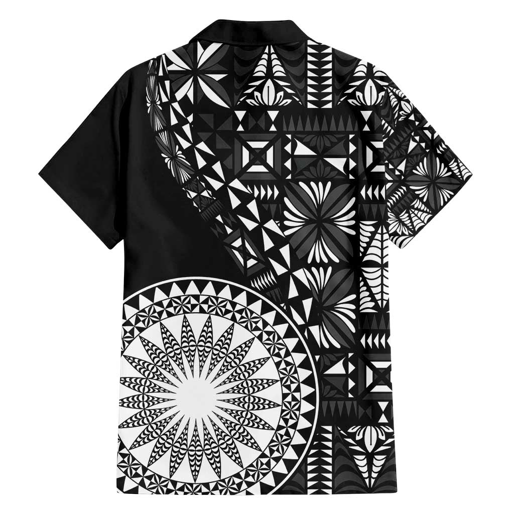 Black Tongan Ngatu Fonulei Pattern Family Matching Long Sleeve Bodycon Dress and Hawaiian Shirt