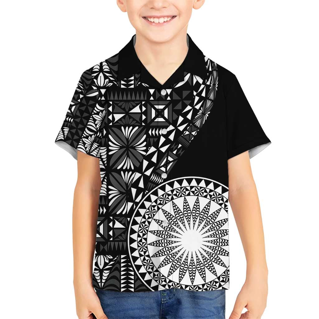 Black Tongan Ngatu Fonulei Pattern Family Matching Long Sleeve Bodycon Dress and Hawaiian Shirt