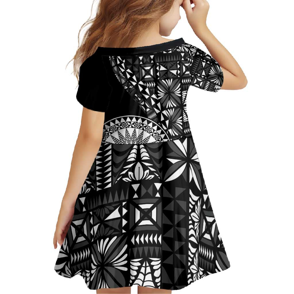 Black Tongan Ngatu Fonulei Pattern Family Matching Mermaid Dress and Hawaiian Shirt