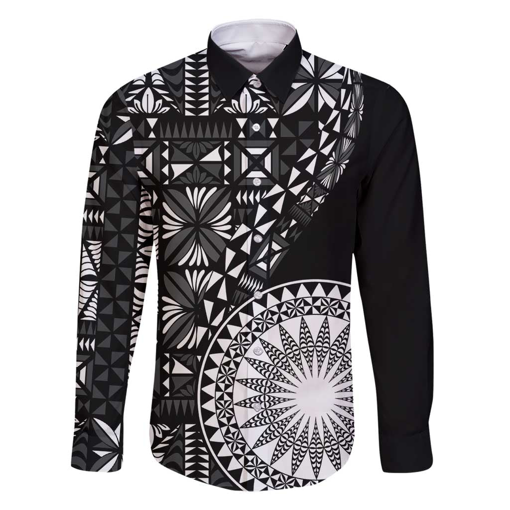 Black Tongan Ngatu Fonulei Pattern Family Matching Mermaid Dress and Hawaiian Shirt