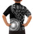 Black Tongan Ngatu Fonulei Pattern Family Matching Off Shoulder Short Dress and Hawaiian Shirt