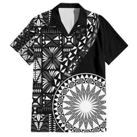 Black Tongan Ngatu Fonulei Pattern Family Matching Off Shoulder Short Dress and Hawaiian Shirt