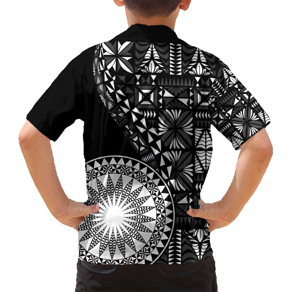 Black Tongan Ngatu Fonulei Pattern Family Matching Short Sleeve Bodycon Dress and Hawaiian Shirt