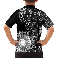 Black Tongan Ngatu Fonulei Pattern Family Matching Short Sleeve Bodycon Dress and Hawaiian Shirt