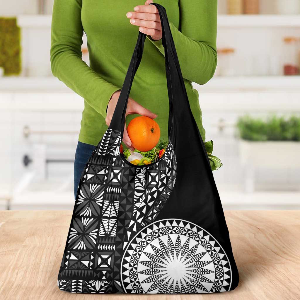 Black Tongan Ngatu Fonulei Pattern Grocery Bag