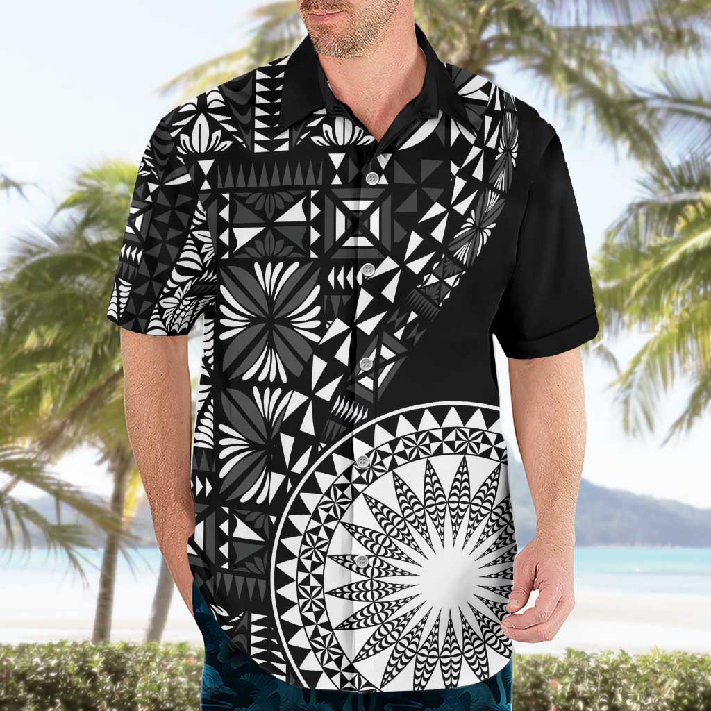 Black Tongan Ngatu Fonulei Pattern Hawaiian Shirt