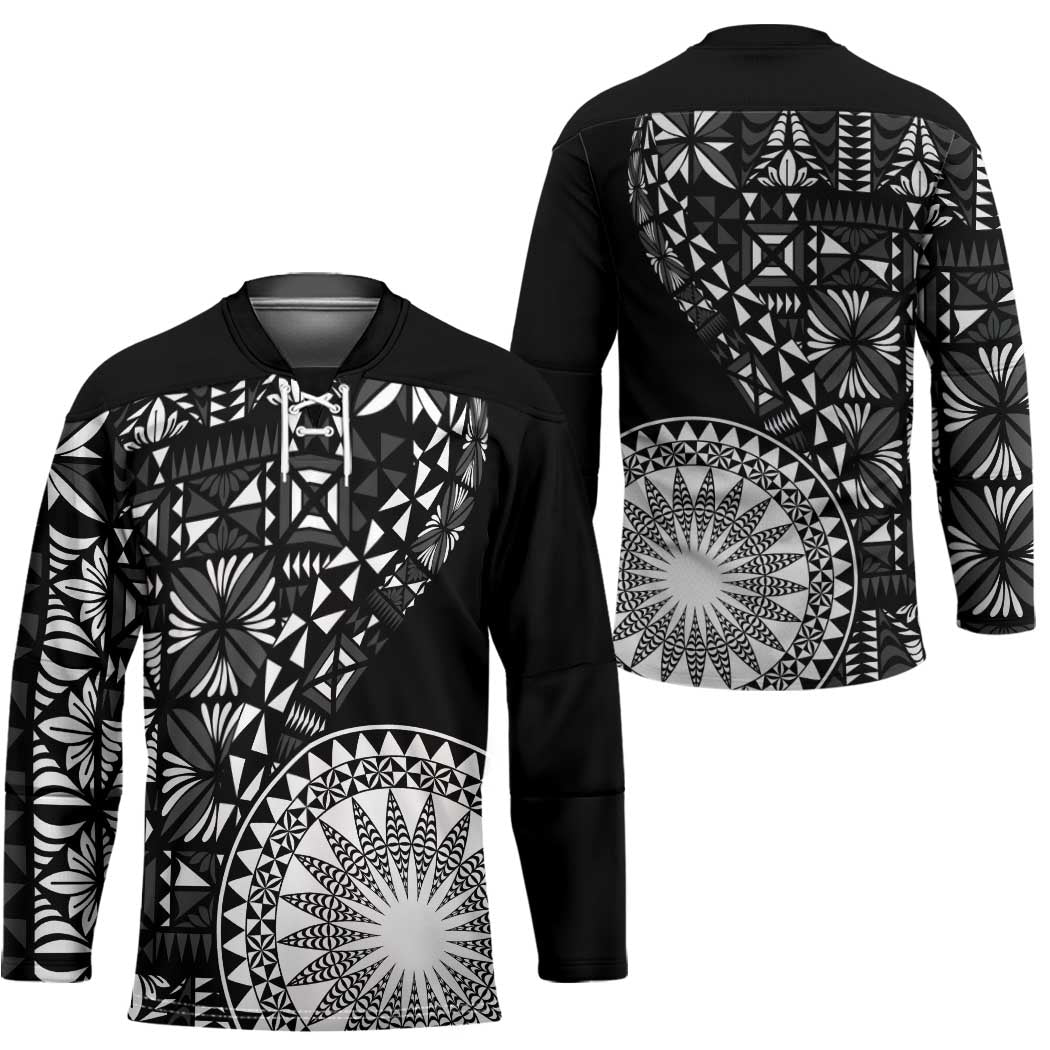 Black Tongan Ngatu Fonulei Pattern Hockey Jersey - Polynesian Pride